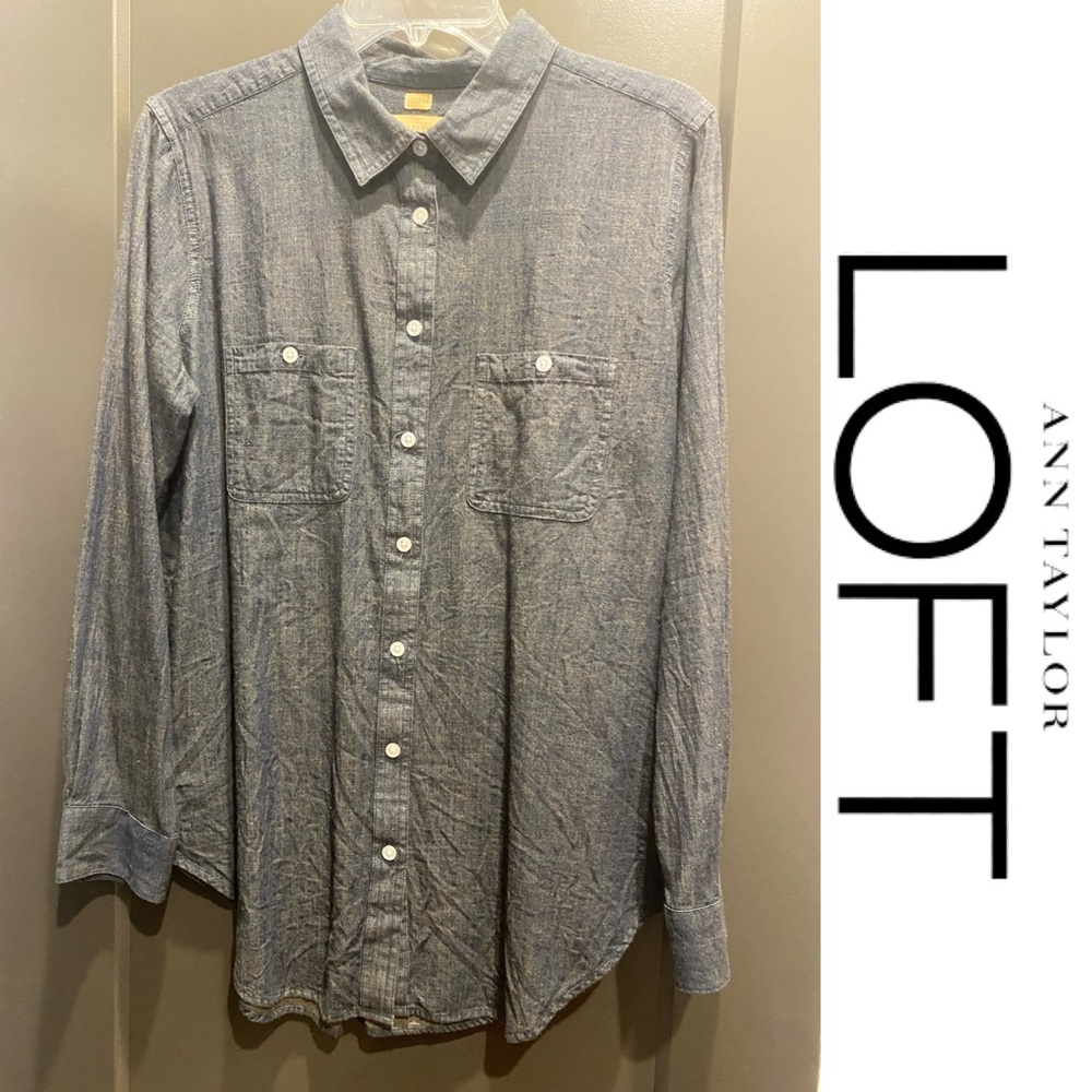 Ann Taylor Loft | Collared Button-down Top | Size L | Softened Washed Denim